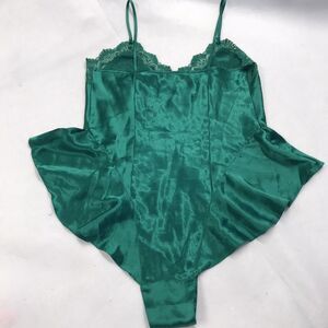 Victoria's Secret vtg 90s gold label green Satin Lace bodysuit teddy small
